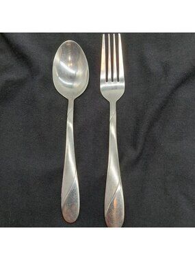 Cambridge Dinner Spoon & Fork 7" Swirl Sand Silversmiths Stainless Flatware